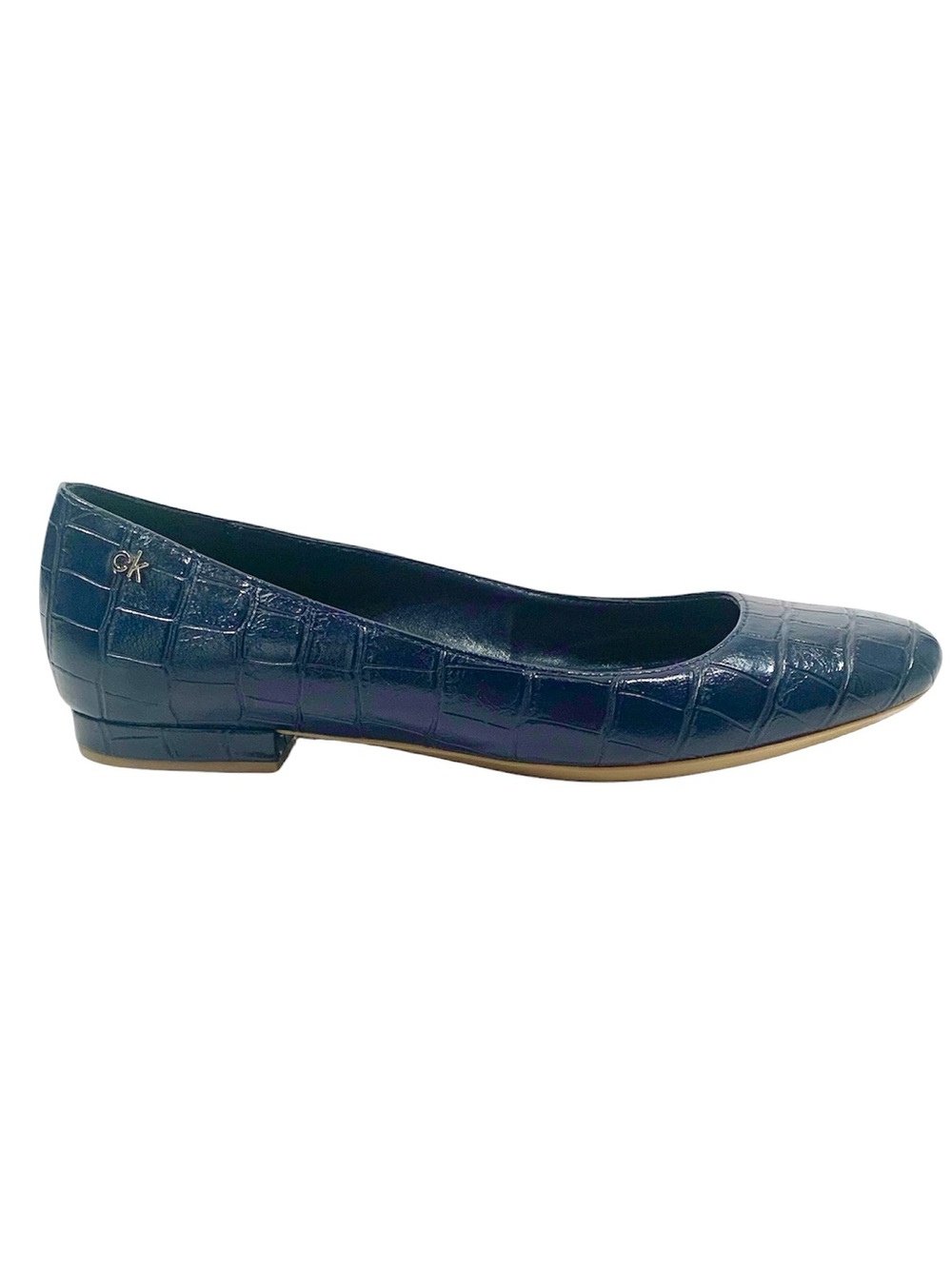 Calvin Klein Felice Croc-Embossed Navy Leather Ballet Flat